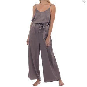 Paper Label Satin Belted Jumpsuit Pewter